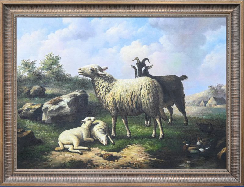 ‘Schapen met lammeren’, olieverf op paneel. Reproductie naar de 19e eeuw, niet getekend.