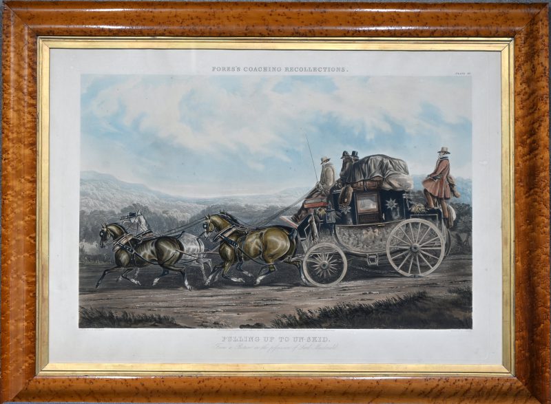 ‘Pulling Up To Un-Skid’, een 19e eeuwse kleurenlithografie door Henderson & Harris.