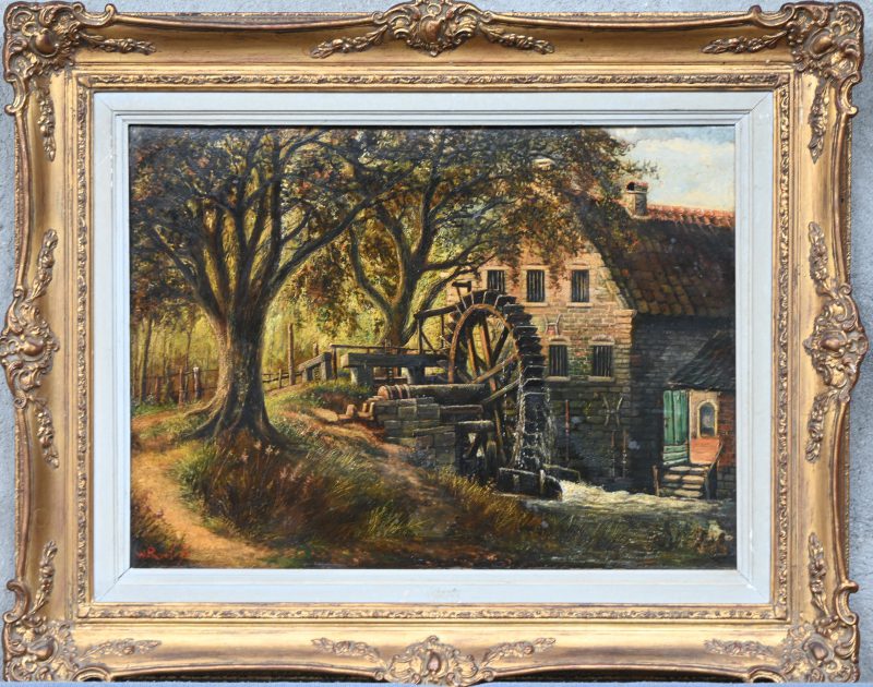 ‘Vieux Moulin a Huldenberg’, olieverf op paneel. Getekend; W. Roelofs.