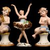 Zeven engeltjes en Putto, gemerkt Capo Di Monte, toegevoegd 2 ballerinas gemerkt Gerold Porzellan, enkele met schade.