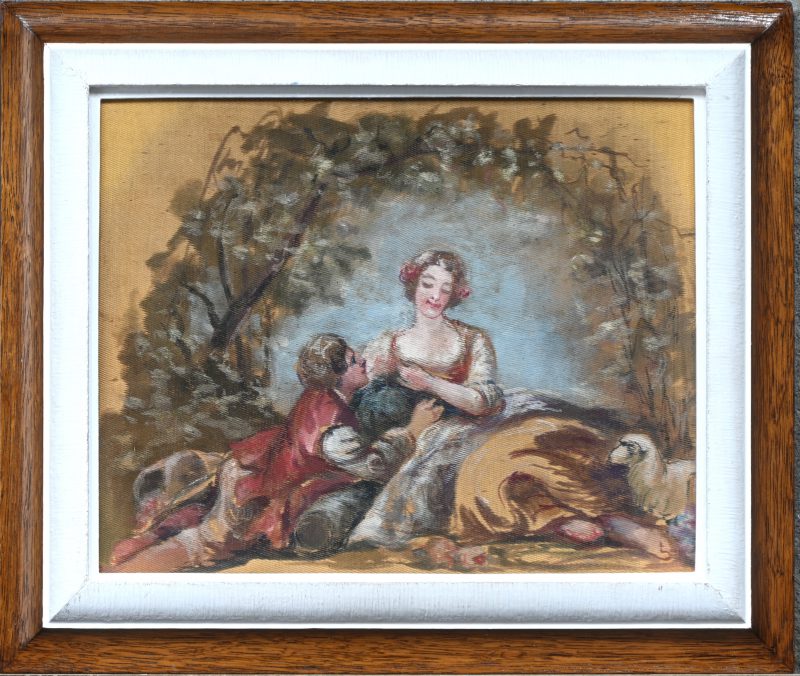 ‘Het verliefde koppel’, olieverf op doek. Op de rug staat een toeschrijving aan Louis Faille.
