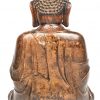 Een Chinese Buddha in lotushouding, van gepatinneerd plaaster. Met het zonnesymbool op de borst.