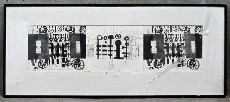 “La Machine.” Litho op papier. Genummerd 1/10. Gesigneerd buiten de plaat.