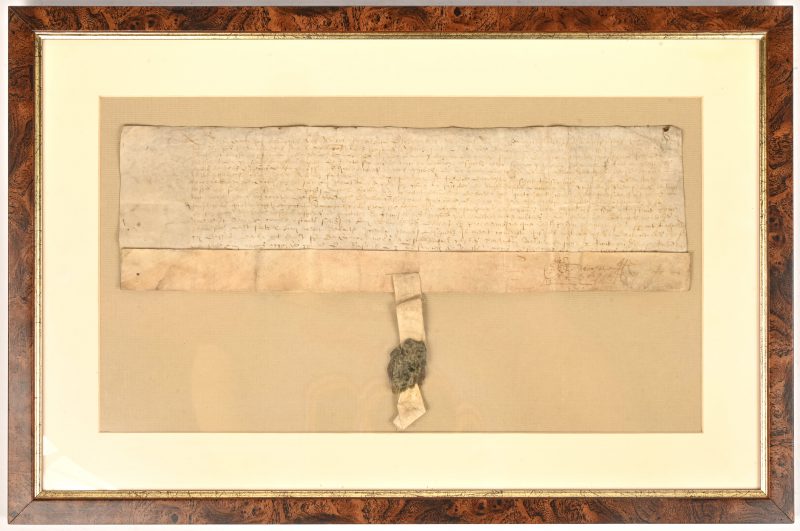 Een 16e eeuwse notariële voldoening op perkament. Met resten van een bisschoppelijke zegel.