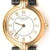 Een 18 kt electroplated dameshorloge met lederen polsband. Met certificaat en originele doos.
