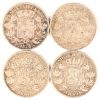 Vier zilveren munten, 900/1000, 5 francs, Leopold II, 1869, 1870, 1873 (2 x).