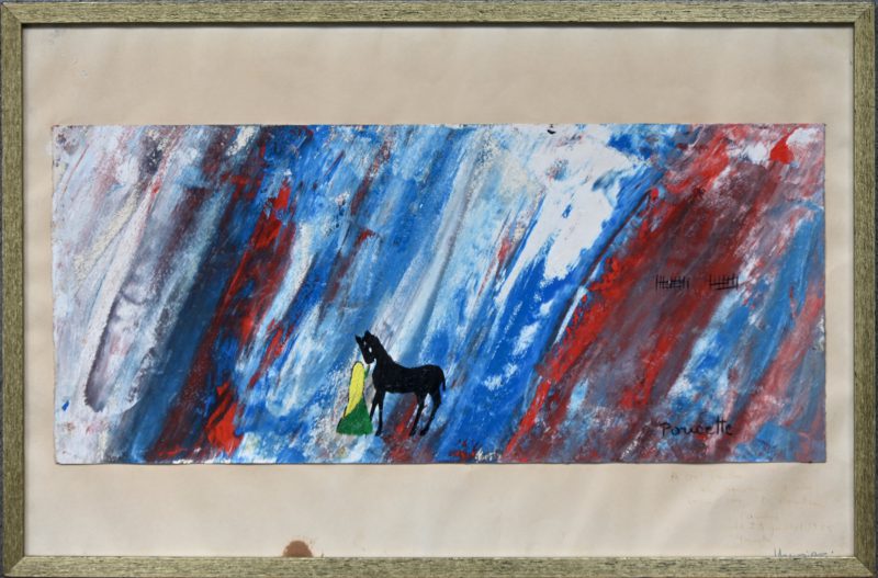 “Black beauty”, een schilderij, olieverf op papier, gesigneerd  en gedateerd 1955.