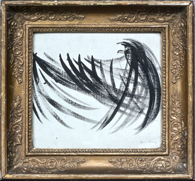 ‘Zonder titel’, abstracte compositie. Inkt op papier, draagt de niet geverifieerde handtekening van Hans Hartung.
