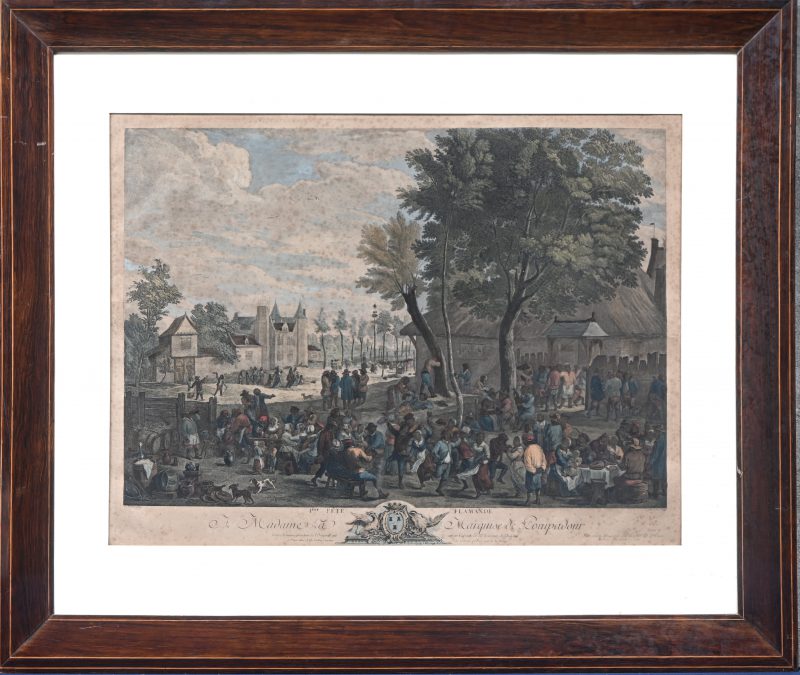 “Fête Flamande - A Madame la Marquise de Pompadour.” Ingekleurde gravure. Papierroest.