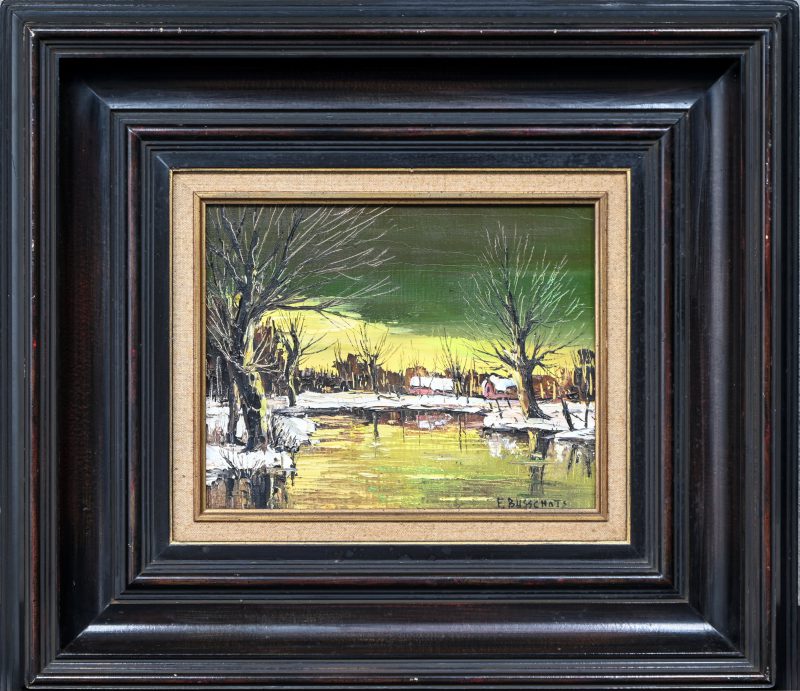 “Winterlandschap”, een schilderij, olieverf op doek, gesigneerd.