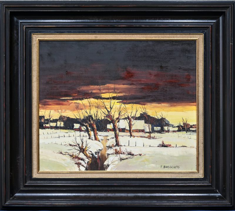 “Winterlandschap”, een schilderij, olieverf op doek, gesigneerd.