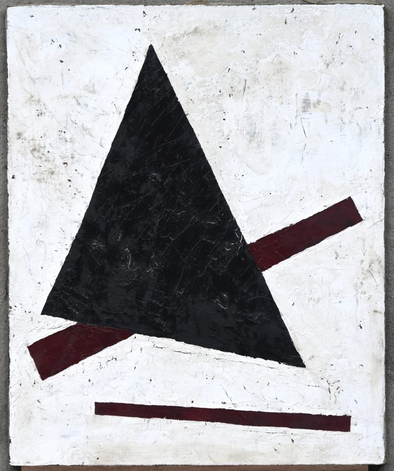 ‘Abstracte compositie’, olieverf op doek. In de stijl van Malevich. Niet getekend.