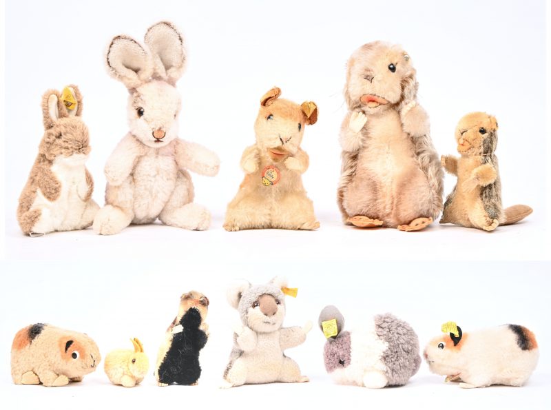 Elf vintage pluche knaagdieren waarvan negen gemerkt Steiff.