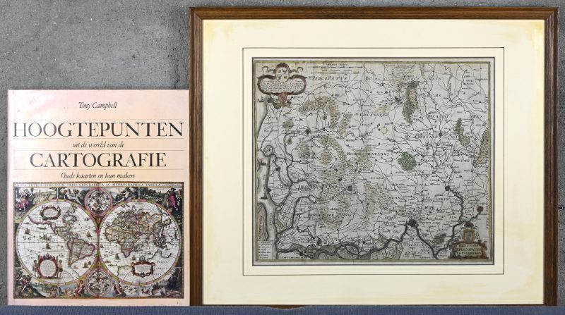 ‘Dioecesis Eposcopatus Antverpiensis’, een 17e eeuwse ingekleurde gravure. Toegevoegd het boek; ‘Hoogtepunten uit de wereld van de Cartografie’, door Tony Campbell.