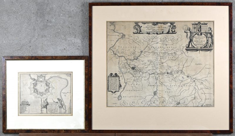 ‘Mechlinia en Saar-Louis’, en lot van twee antieke gravures.