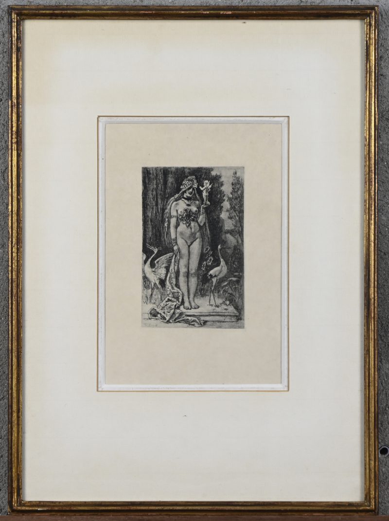 ‘Staand naakt met kraanvogels’, een heliografie naar het werk van Félicien Rops.