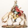 “Don Quichote de la Mancha op Rocinante”. Polychroom porseleinen beeld. Onderaan gemerkt S. Marchi, Italy. Punt van de speer ontbreekt.