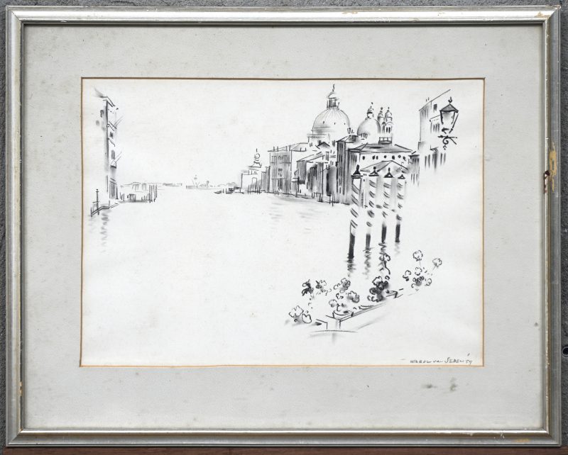 ‘Venetië’, potloodtekening. Getekend; Karel van Seben, ‘59.