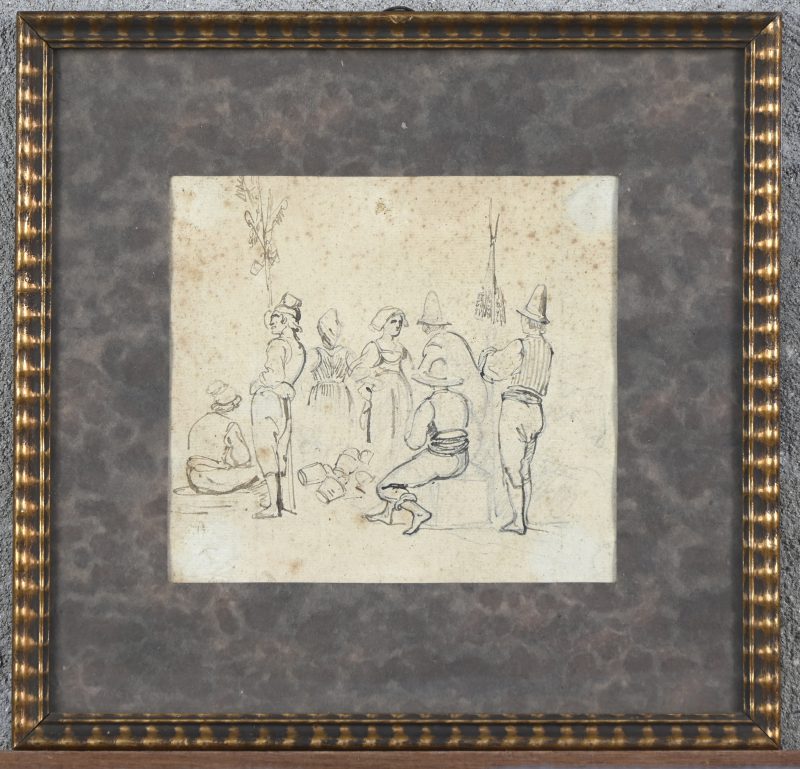 Studie van rustende Siciliaanse landarbeiders. Potlood op papier. XIXde eeuw.
