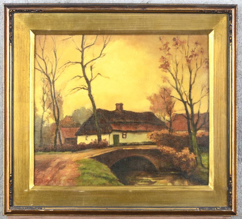 “Kempense hoeve”. Olieverf op paneel. Gesigneerd linksonder.