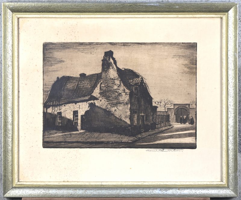 “Oude pastorij”. Aquatint. Gesigneerd buiten de plaat.