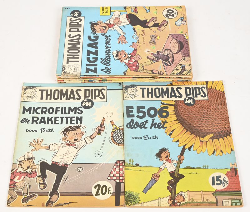 Een lot van 9 stripalbums, Thoma Pips, Nrs 1, 2, 3, 4, 5, 9, 14, 15 en 25.