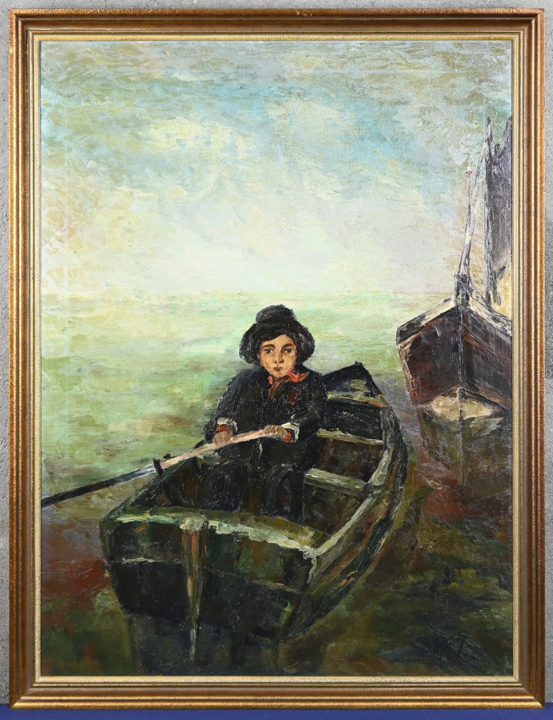 “In het rond”, een schilderij, olieverf op doek, gesigneerd N. Jacobs.