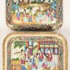 Een schaaltje en een terrine van meerkleurig Chinees aardewerk. Met een decor van personages aan het hof. Niet gemerkt.