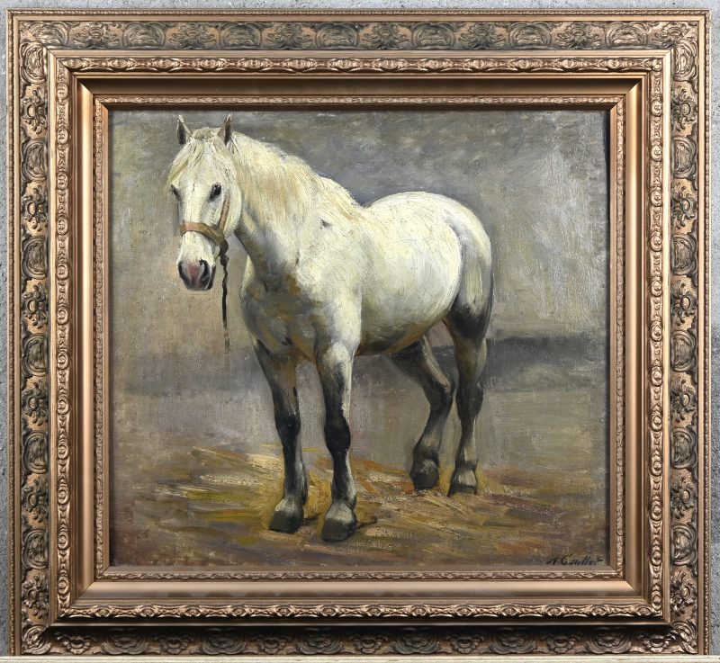 ‘Rust na de rit’, olieverf op gemaroufleerd doek. Getekend; A. Caullet.