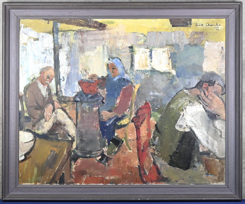 “Landelijk interieur.” Olieverf op doek. Gesigneerd, en gedateerd 1962.