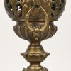 Een bronzen tafellamp met glazen blaker in de vorm van een vlam. Gemerkt; Luppens & Co.