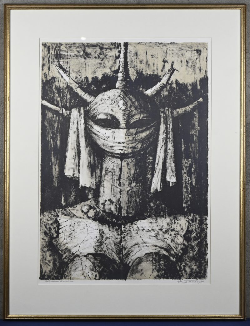‘La Gardienne’, lithografie in bruintinten. Getekend; Jef Van Tuerenhout. Epreuve d’Artiste.