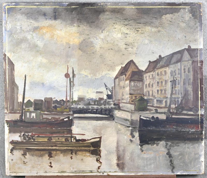 ‘Het Eilandje’, studie in olieverf op paneel. Niet getekend. Met een beetje schade.