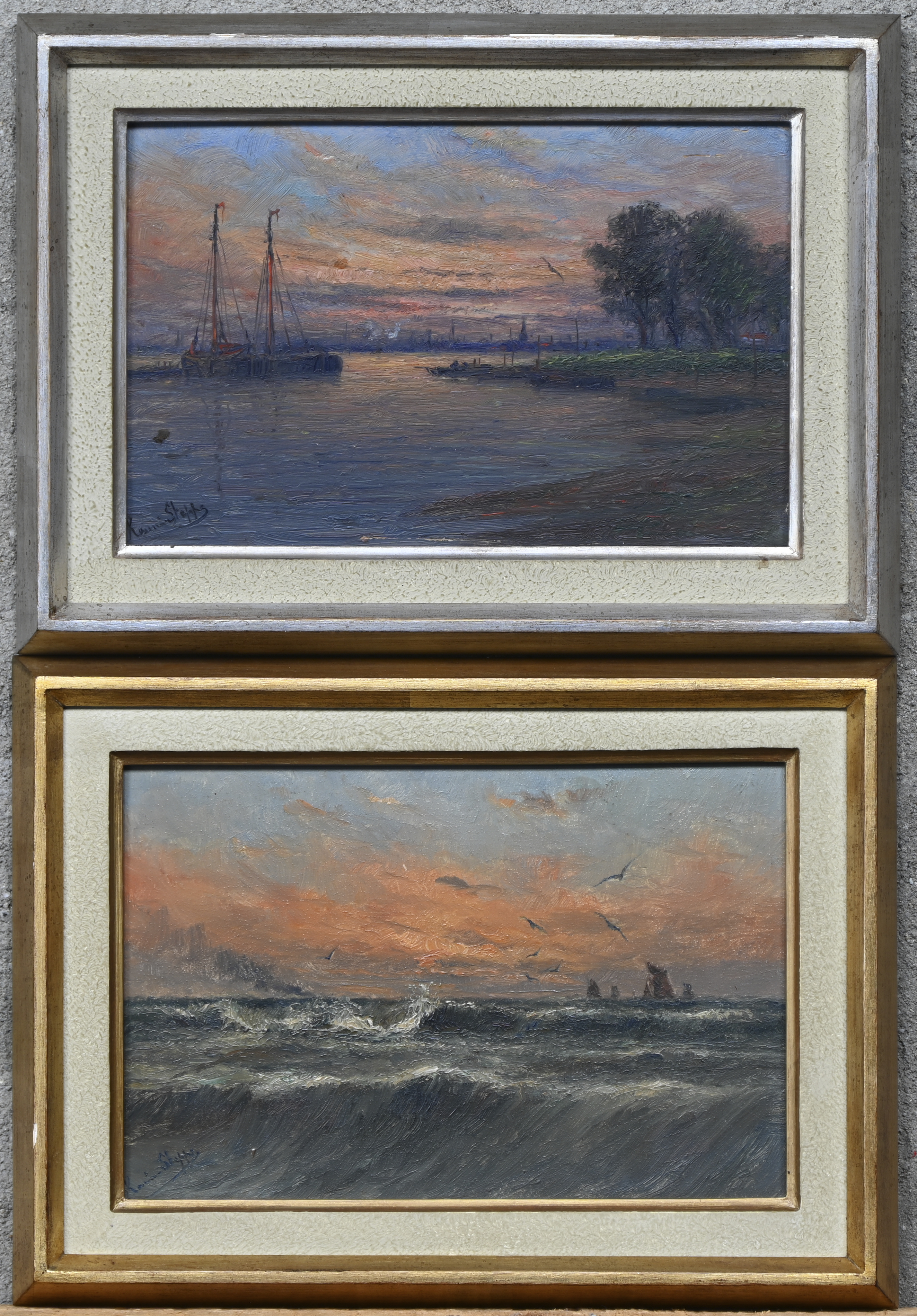 “Twee Marines bij avond schemering”. Olieverf op paneel. Gesigneerd “Twee Marines bij avond schemering”. Olieverf op paneel. Gesigneerd.