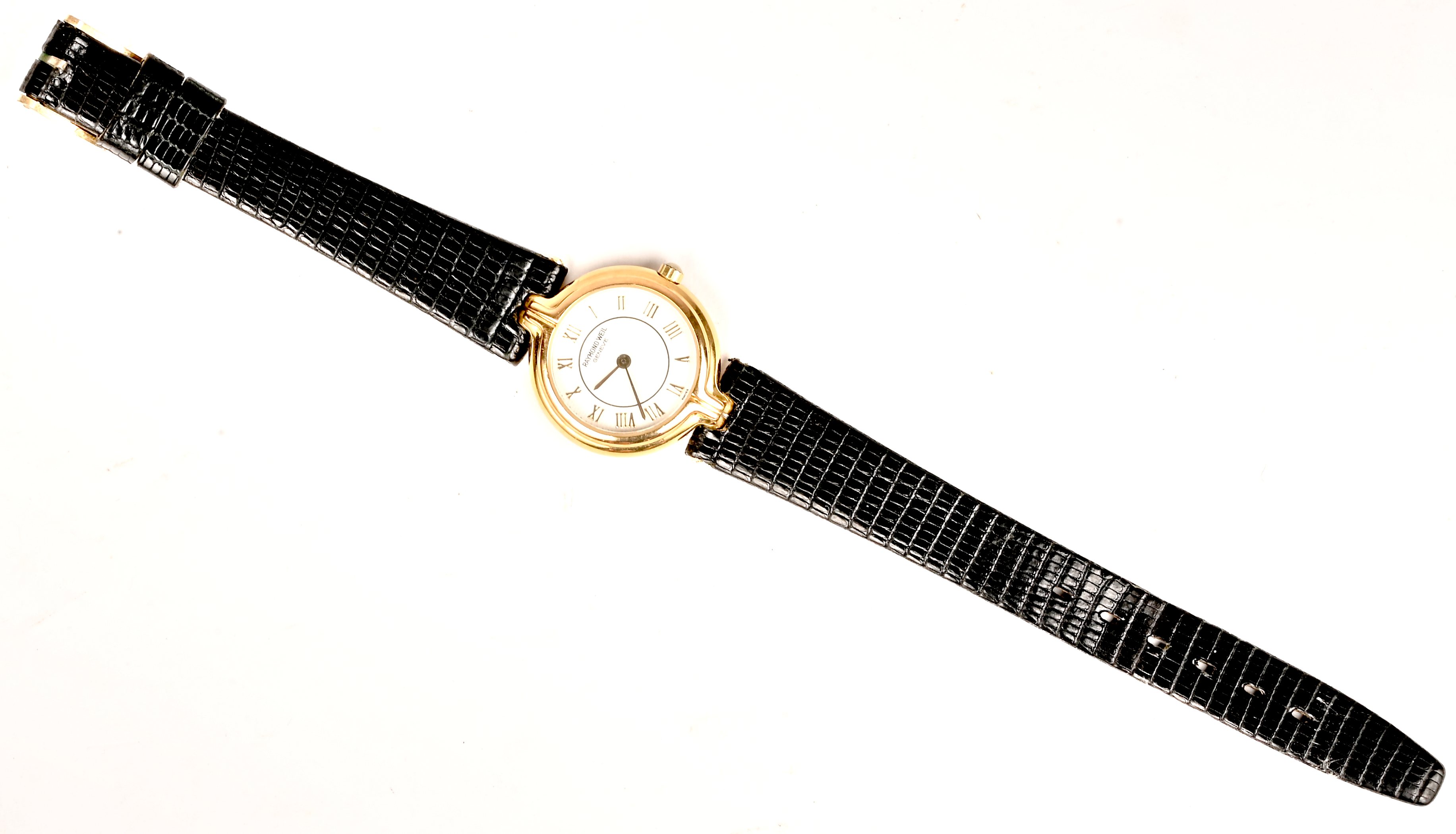 Een 18 kt electroplated dameshorloge met lederen polsband. Met certificaat en originele doos Een 18 kt electroplated dameshorloge met lederen polsband. Met certificaat en originele doos.