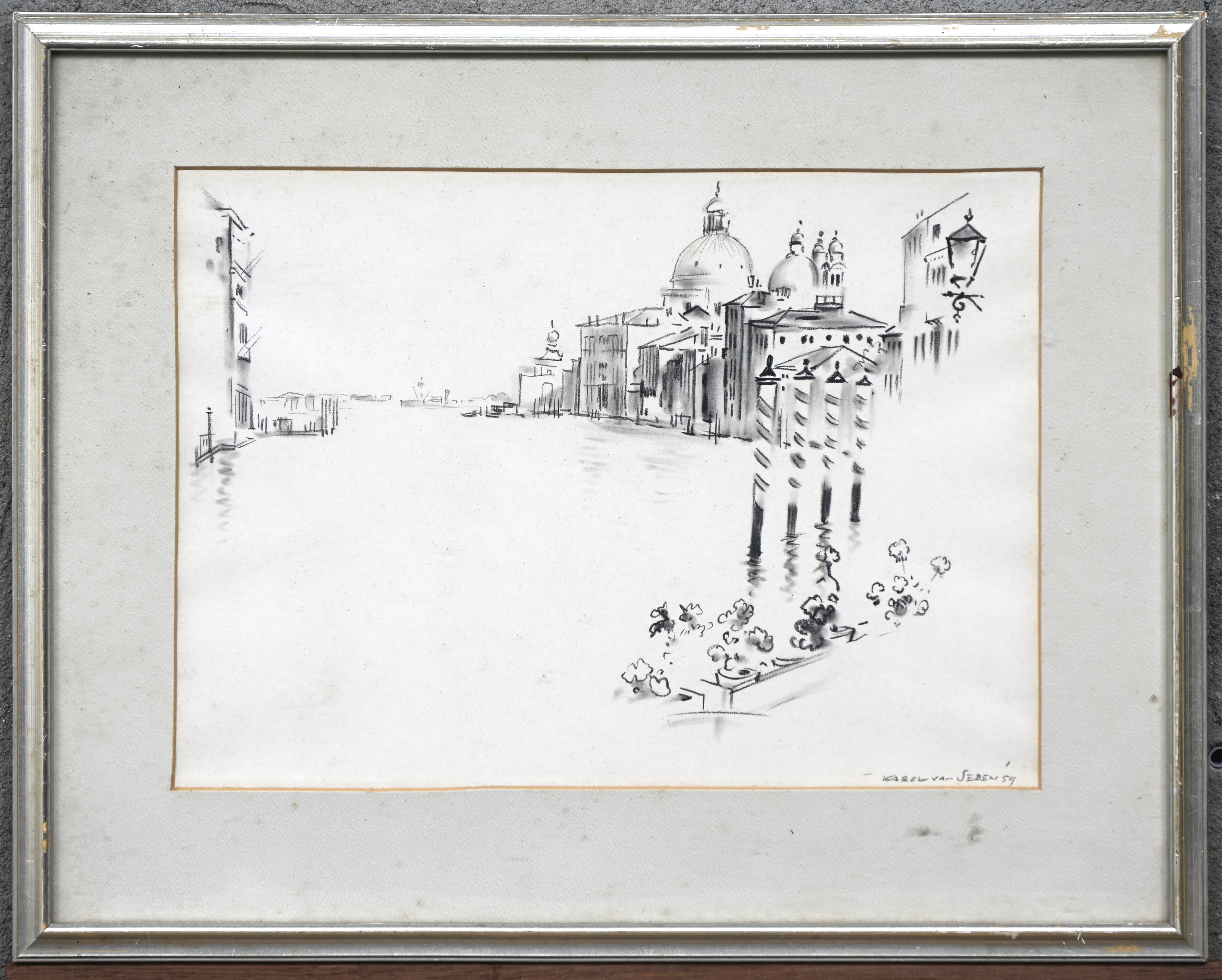 ‘Venetië’, potloodtekening. Getekend; Karel van Seben, ‘59 ‘Venetië’, potloodtekening. Getekend; Karel van Seben, ‘59.