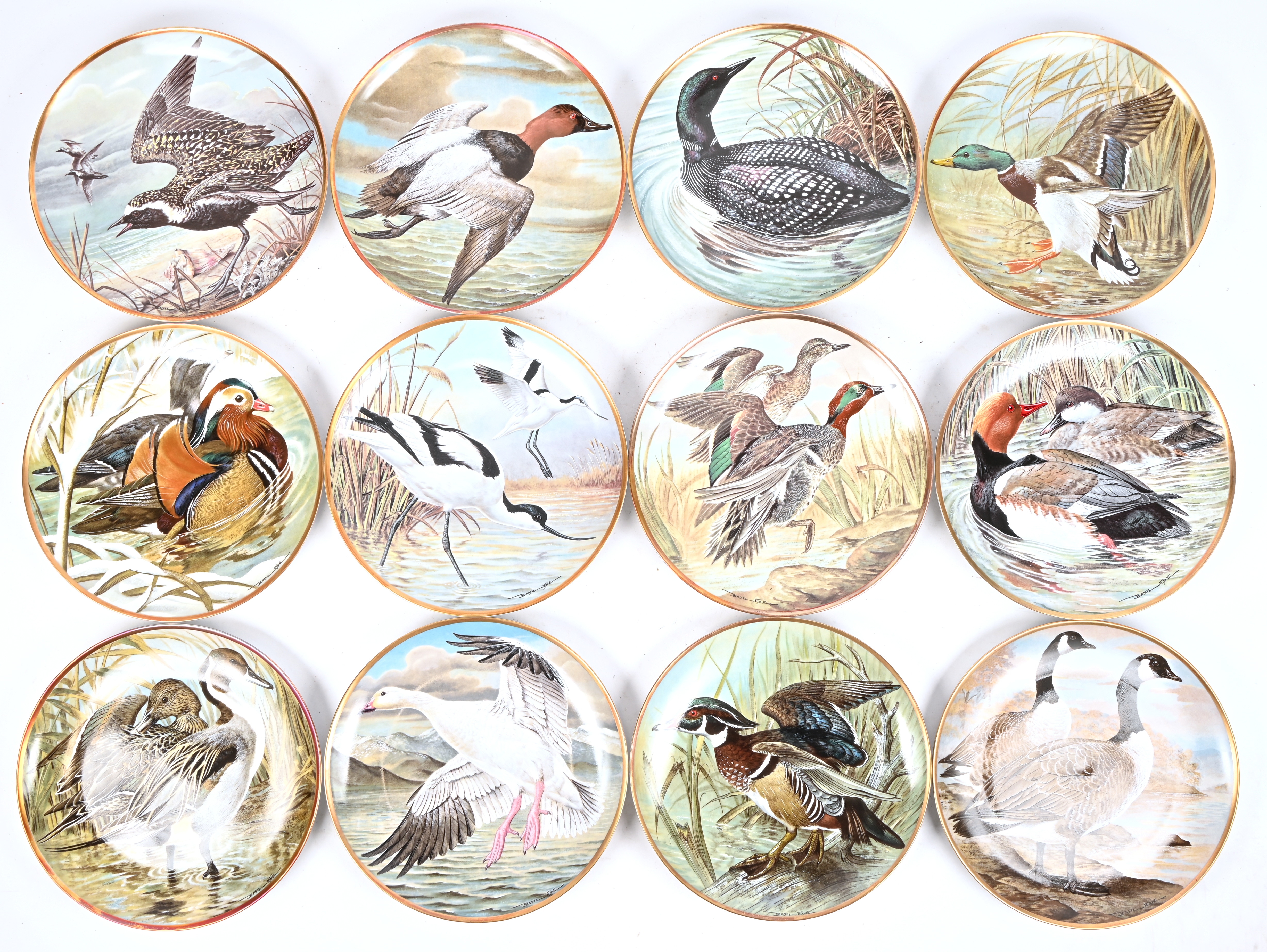 ‘De mooiste watervogels ter wereld’, door Basil Ede. Een lot van 12 porseleinen sierborden, Franklin Porcelain ‘De mooiste watervogels ter wereld’, door Basil Ede. Een lot van 12 porseleinen sierborden, Franklin Porcelain.