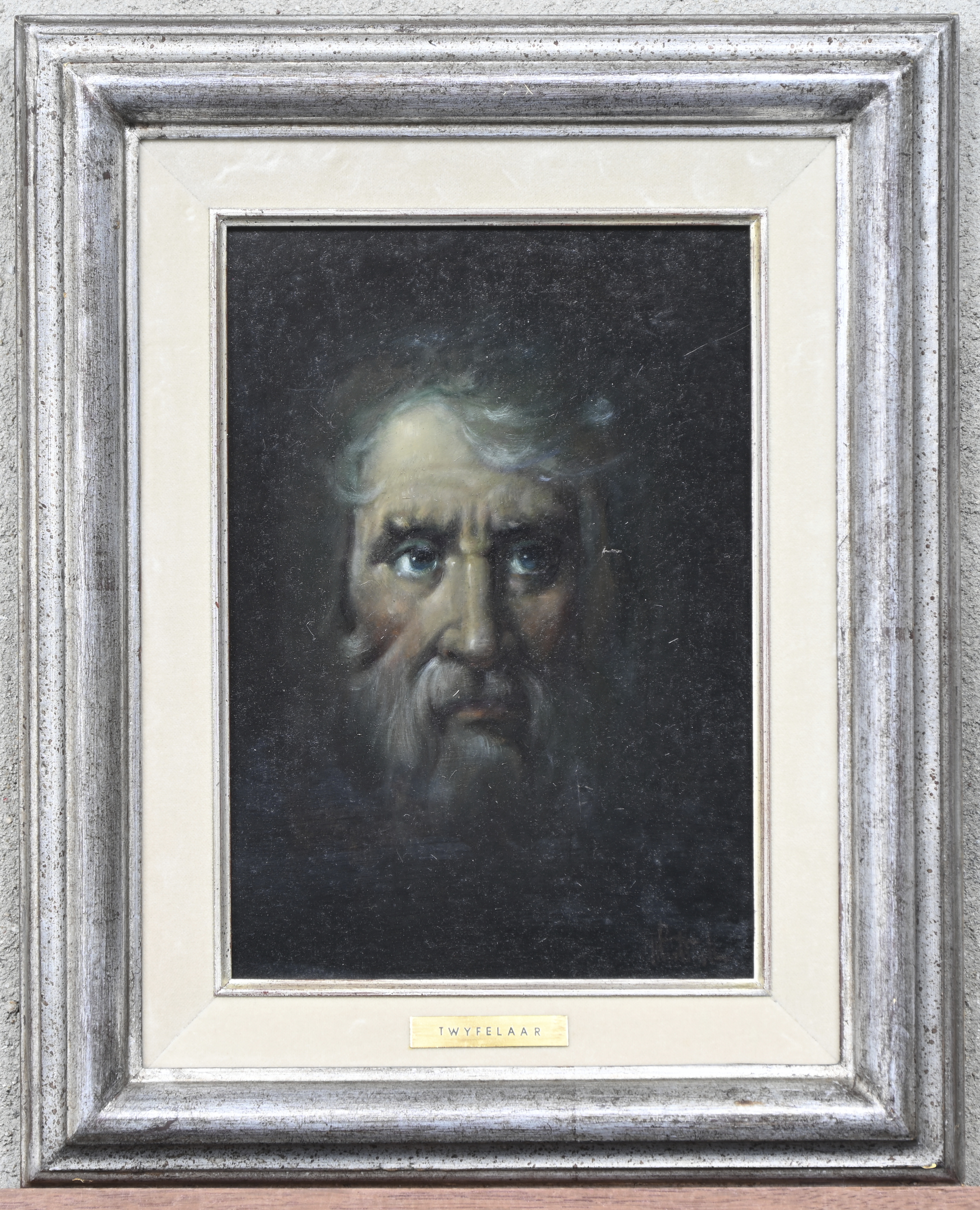 ‘De twijfelaar’, olieverf op paneel. Getekend ‘De twijfelaar’, olieverf op paneel. Getekend.