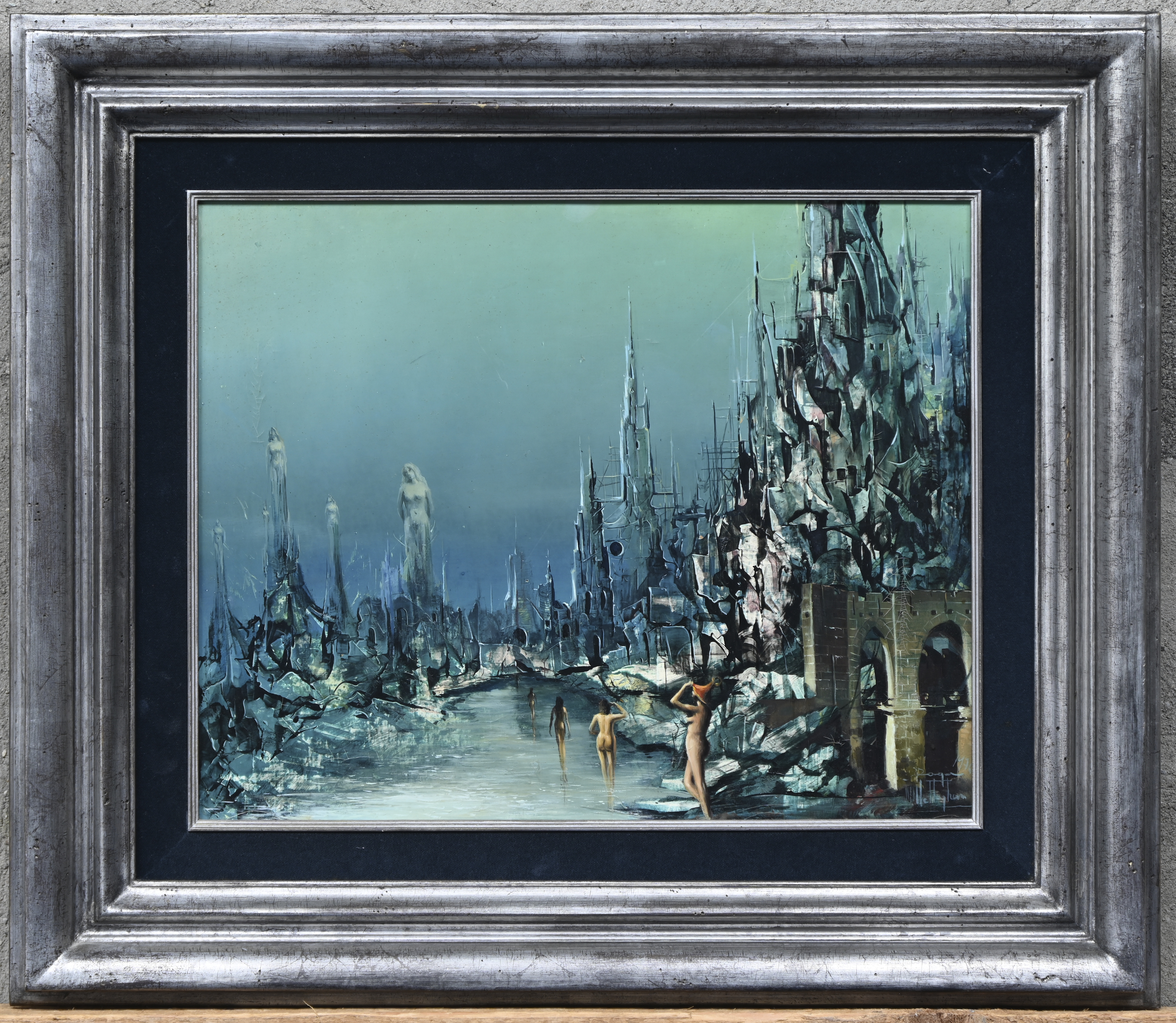 ‘Surrealistisch landschap’, olieverf op doek. Getekend ‘Surrealistisch landschap’, olieverf op doek. Getekend.