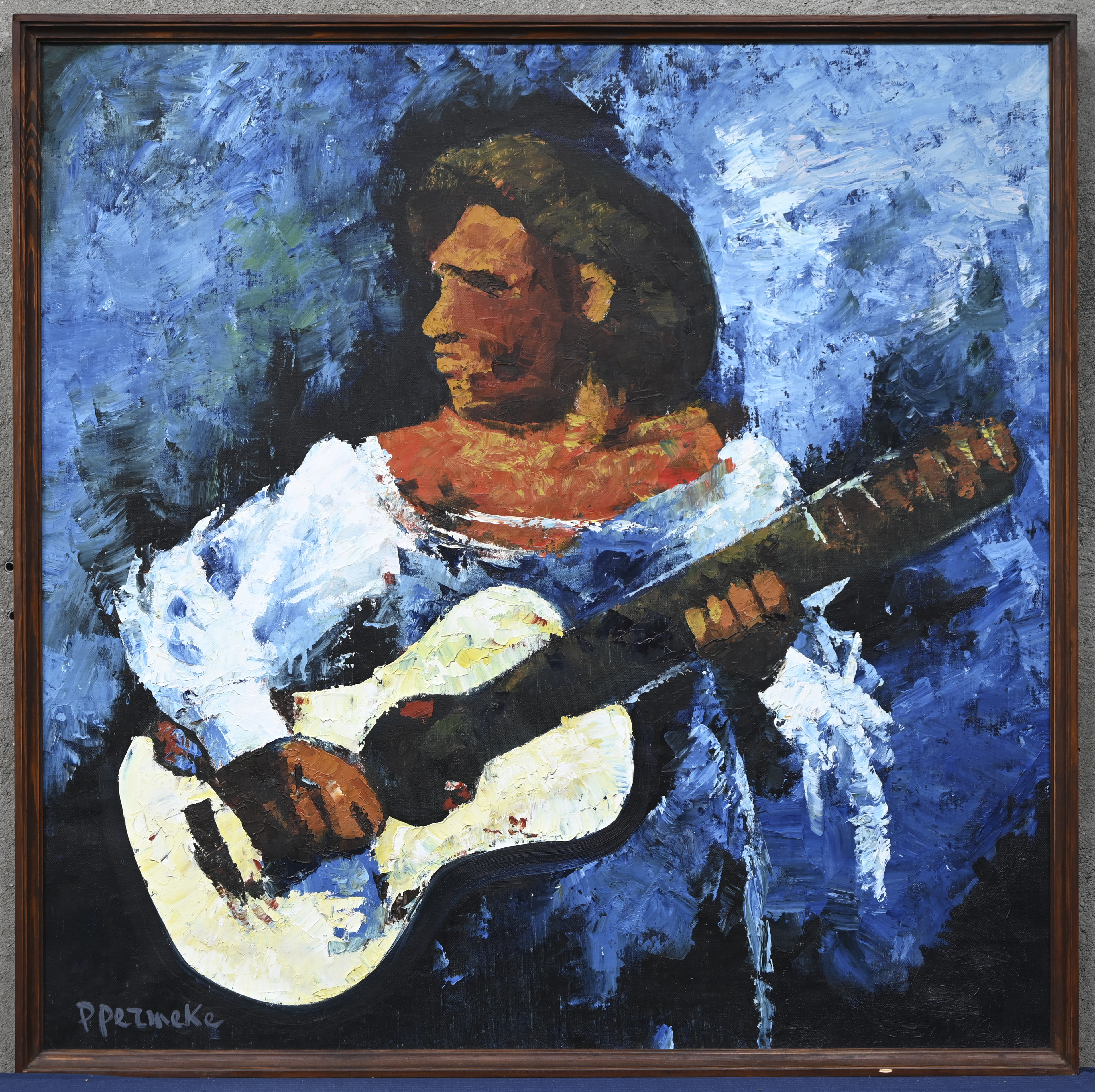 ‘Een vrouw, gitaar spelend’, olieverf op doek. Getekend; P.Permeke ‘Een vrouw, gitaar spelend’, olieverf op doek. Getekend; P.Permeke.