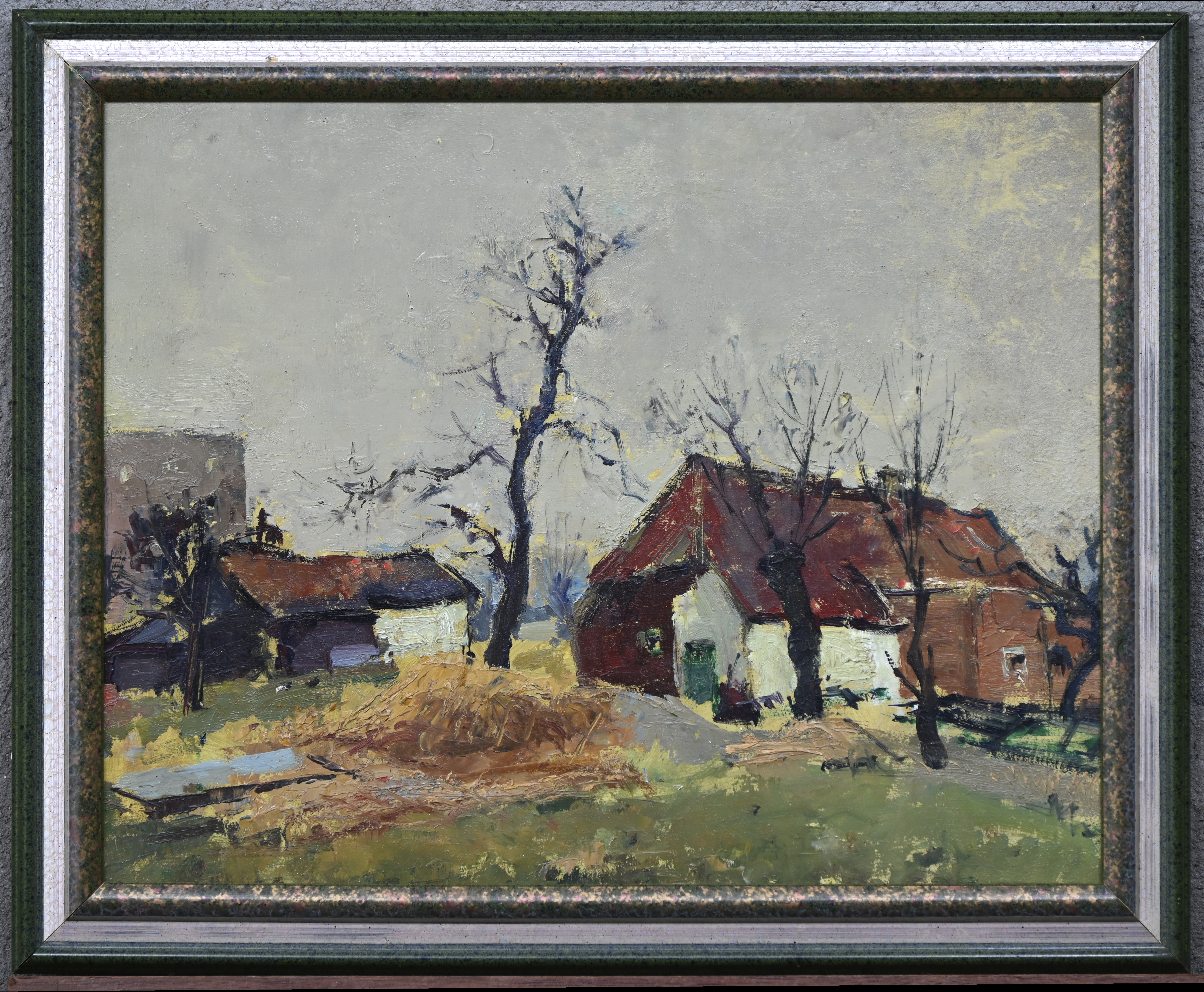 ‘Boshoeve’, olieverf op paneel. Getekend op de achterkant; P. Hendrix ‘Boshoeve’, olieverf op paneel. Getekend op de achterkant; P. Hendrix.