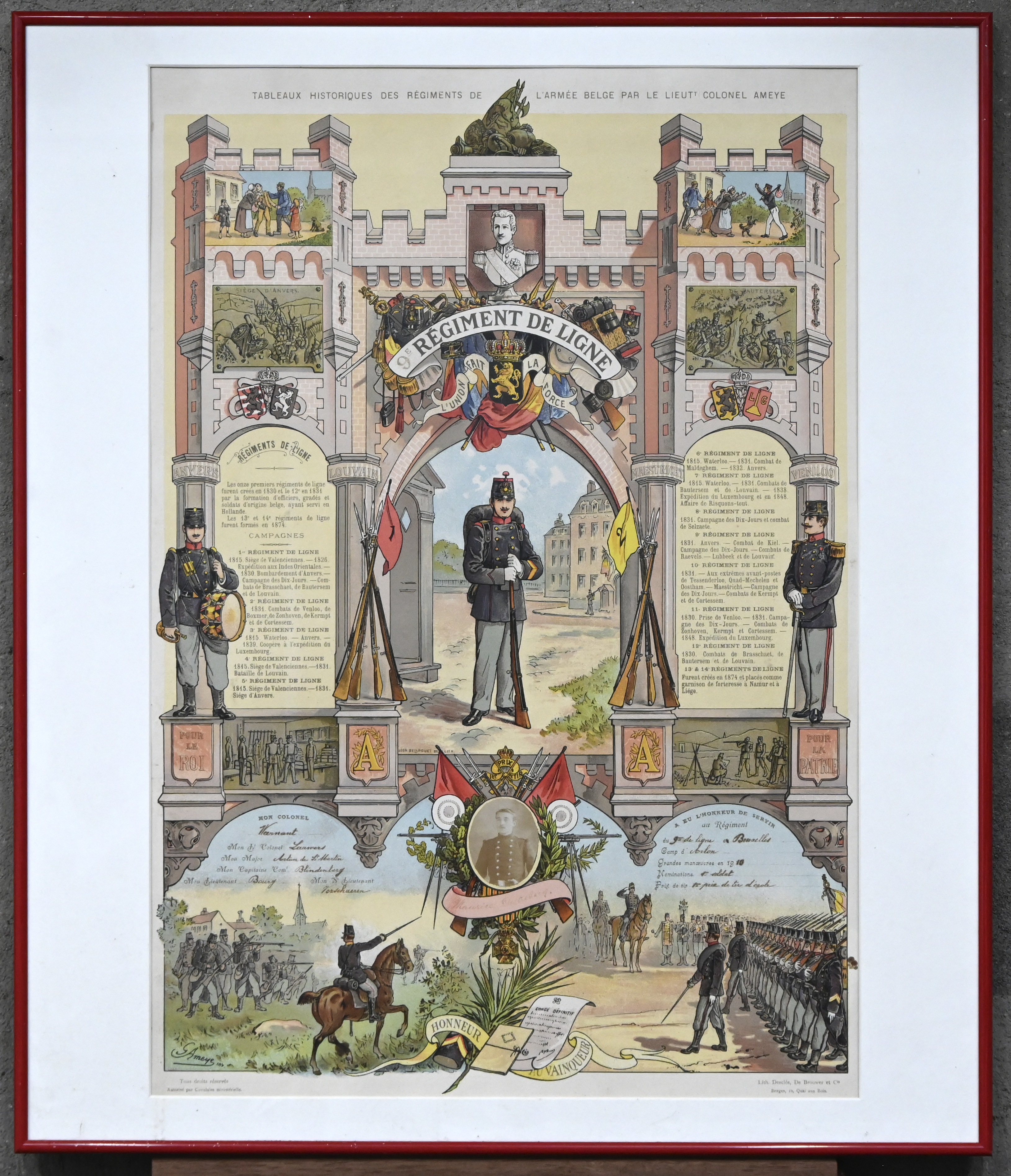 Attest ter ere van het afzwaaien van een soldaat van het regiment van de 9e linie Attest ter ere van het afzwaaien van een soldaat van het regiment van de 9e linie.