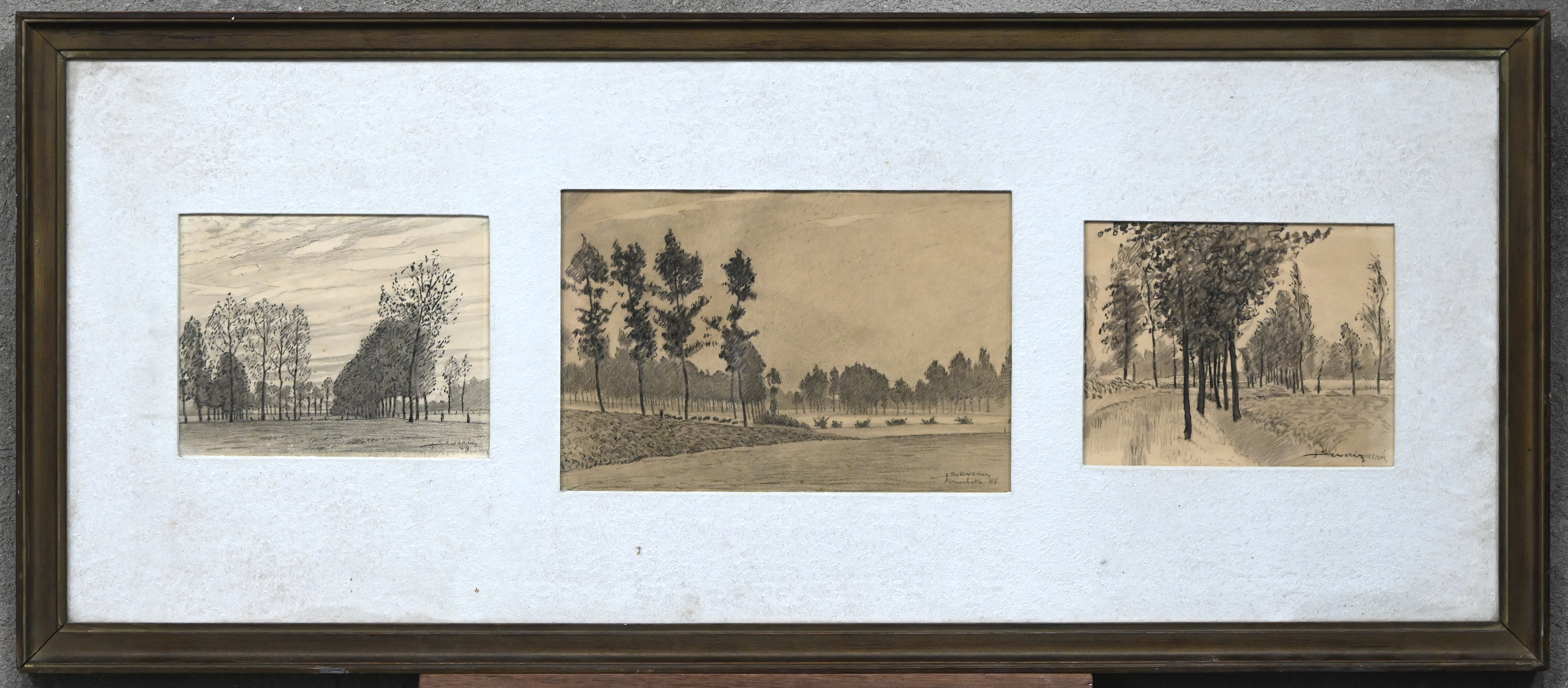 Drie landschapsstudies in potlood. Getekend J. Severin. Kruibeke ‘46 Drie landschapsstudies in potlood. Getekend J. Severin. Kruibeke ‘46.