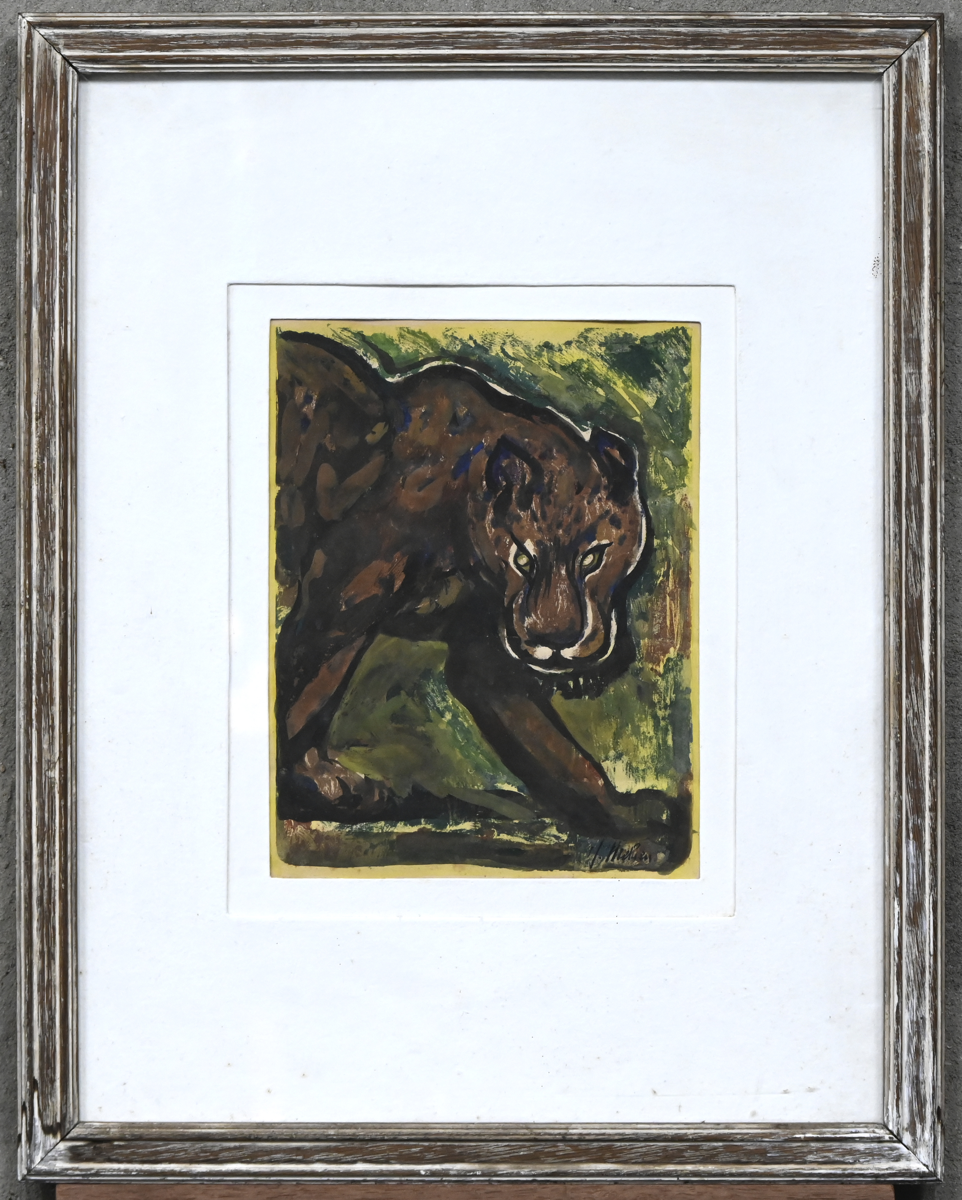 ‘Jachtluipaard’, acryl op papier. Getekend ‘J. Melsen’ ‘Jachtluipaard’, acryl op papier. Getekend ‘J. Melsen’.