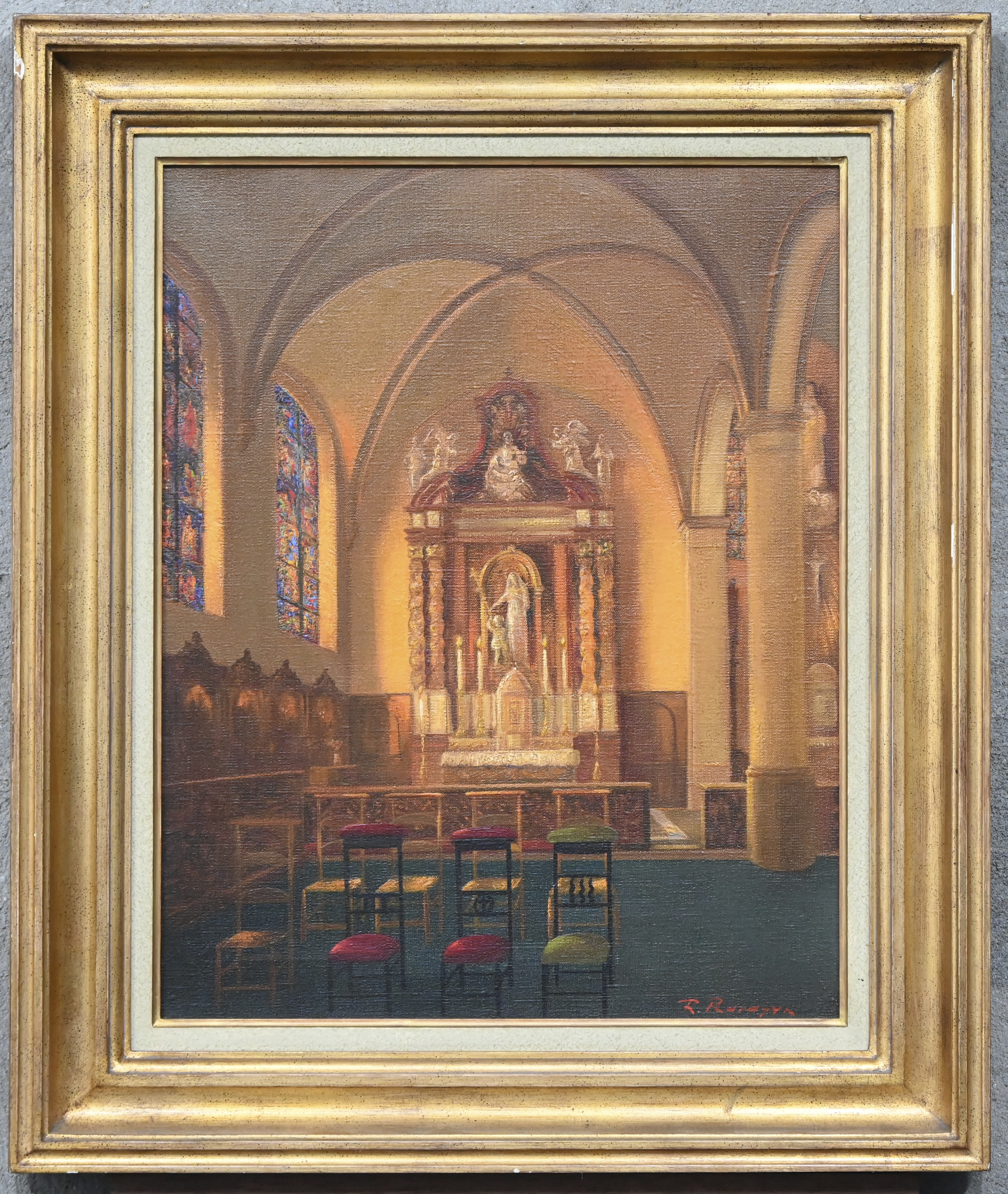 ‘Kerkinterieur’, olieverf op doek. Getekend ‘R. Pharasyn’ ‘Kerkinterieur’, olieverf op doek. Getekend ‘R. Pharasyn’.