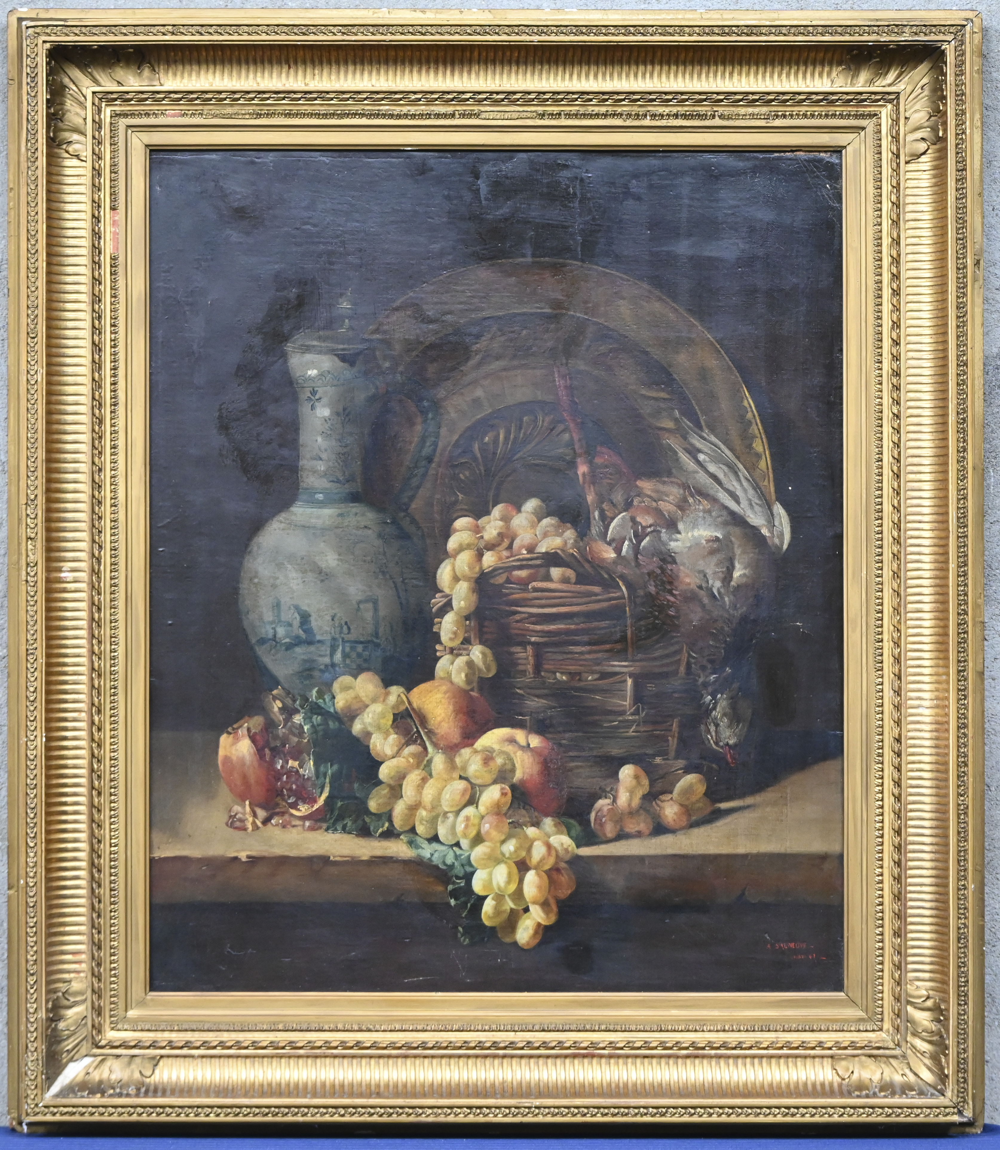 ‘Stilleven met fazant’, olieverf op doek. Getekend A. Salneuve, mars 67. Herdoekt ‘Stilleven met fazant’, olieverf op doek. Getekend A. Salneuve, mars 67. Herdoekt.