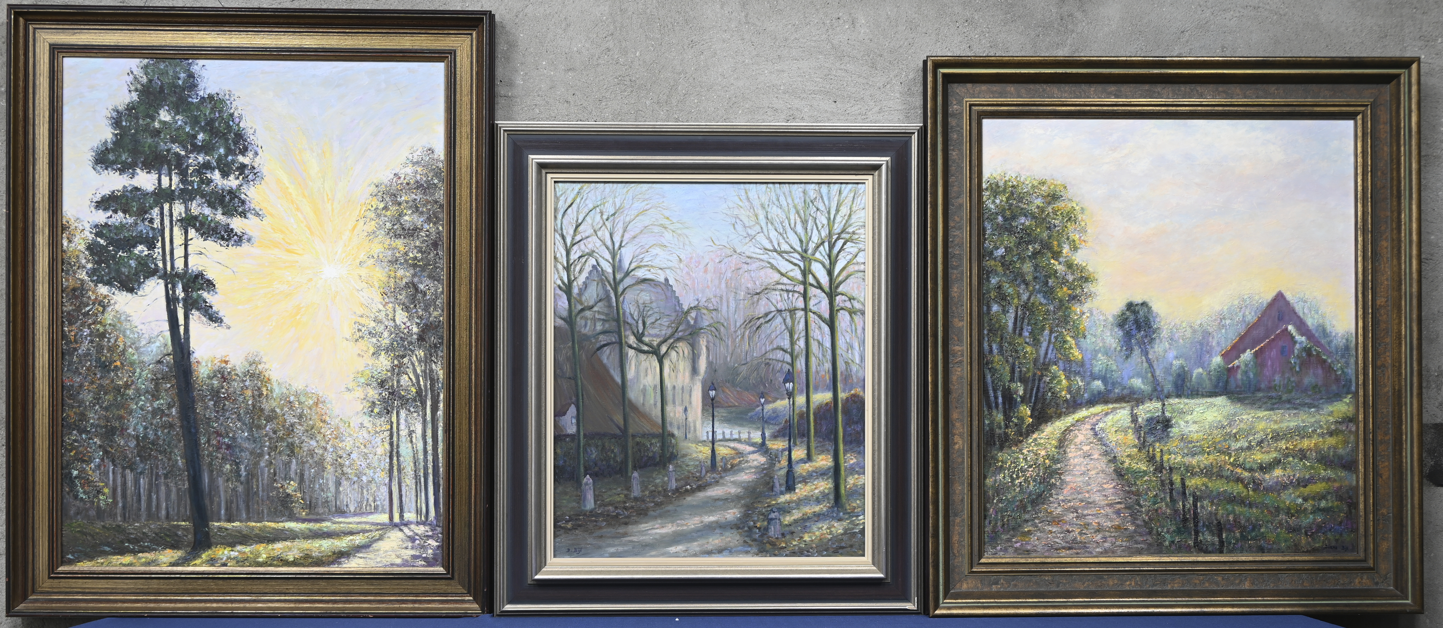 Drie landschapsschilderijen, getekend D. Bijl. Olieverf op doek Drie landschapsschilderijen, getekend D. Bijl. Olieverf op doek.