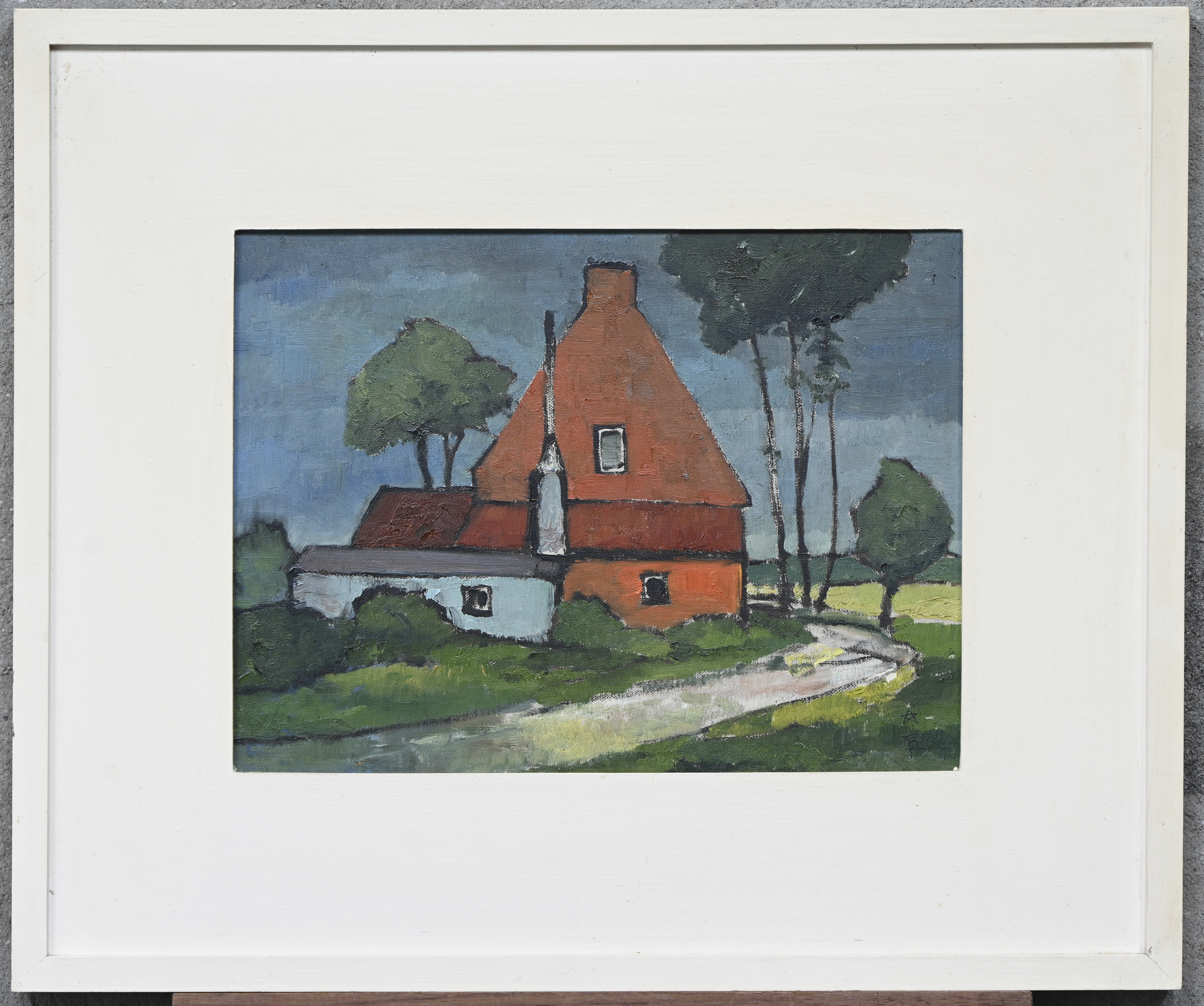 ‘Zicht in de Westhoek’, post impressionisme. Olieverf op doek, getekend met monogram B. R. en een ster ‘Zicht in de Westhoek’, post impressionisme. Olieverf op doek, getekend met monogram B. R. en een ster.