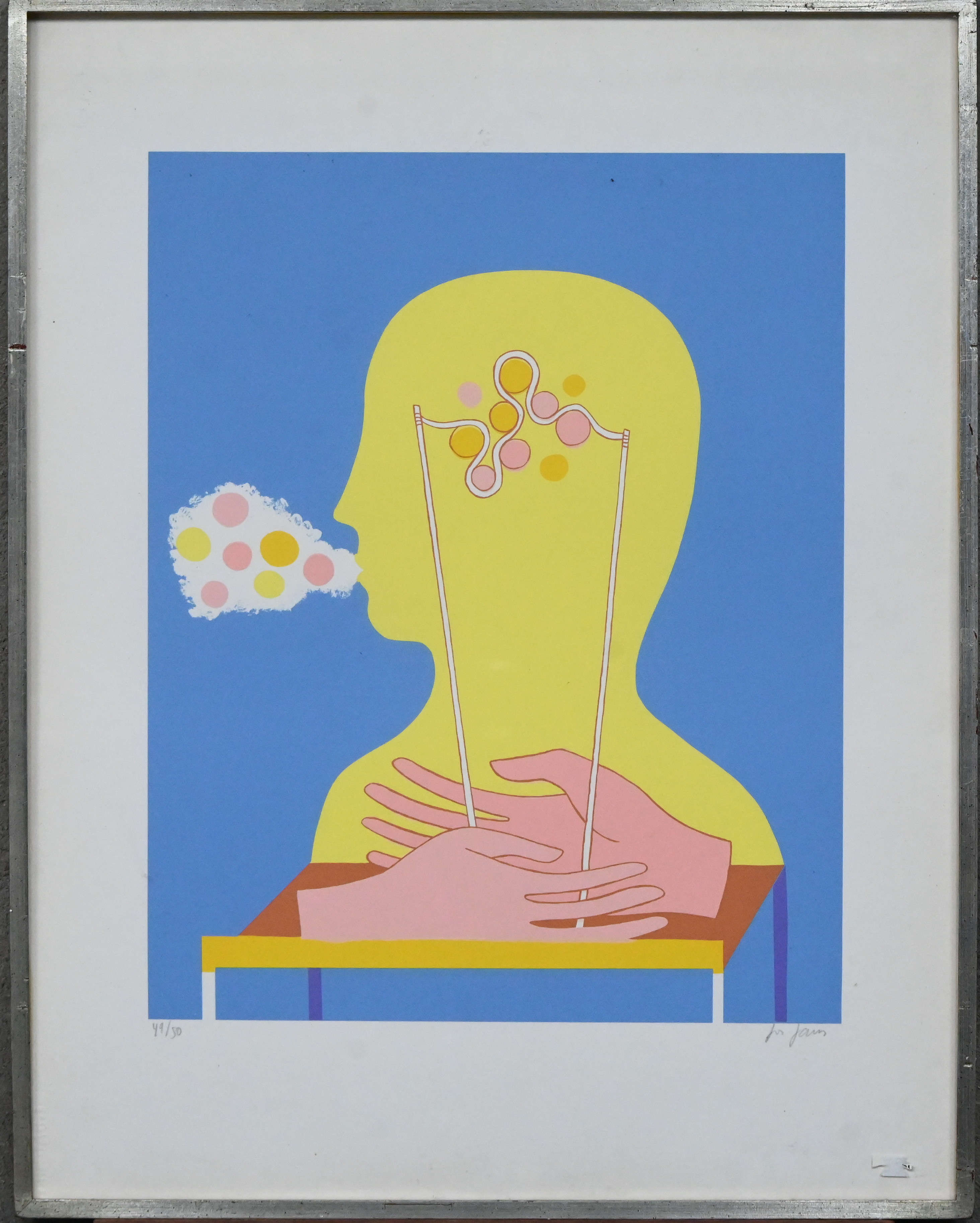 “De Denker”. Zeefdruk. Gesigneerd en genummerd 48/50 buiten de plaat “De Denker”. Zeefdruk. Gesigneerd en genummerd 48/50 buiten de plaat.