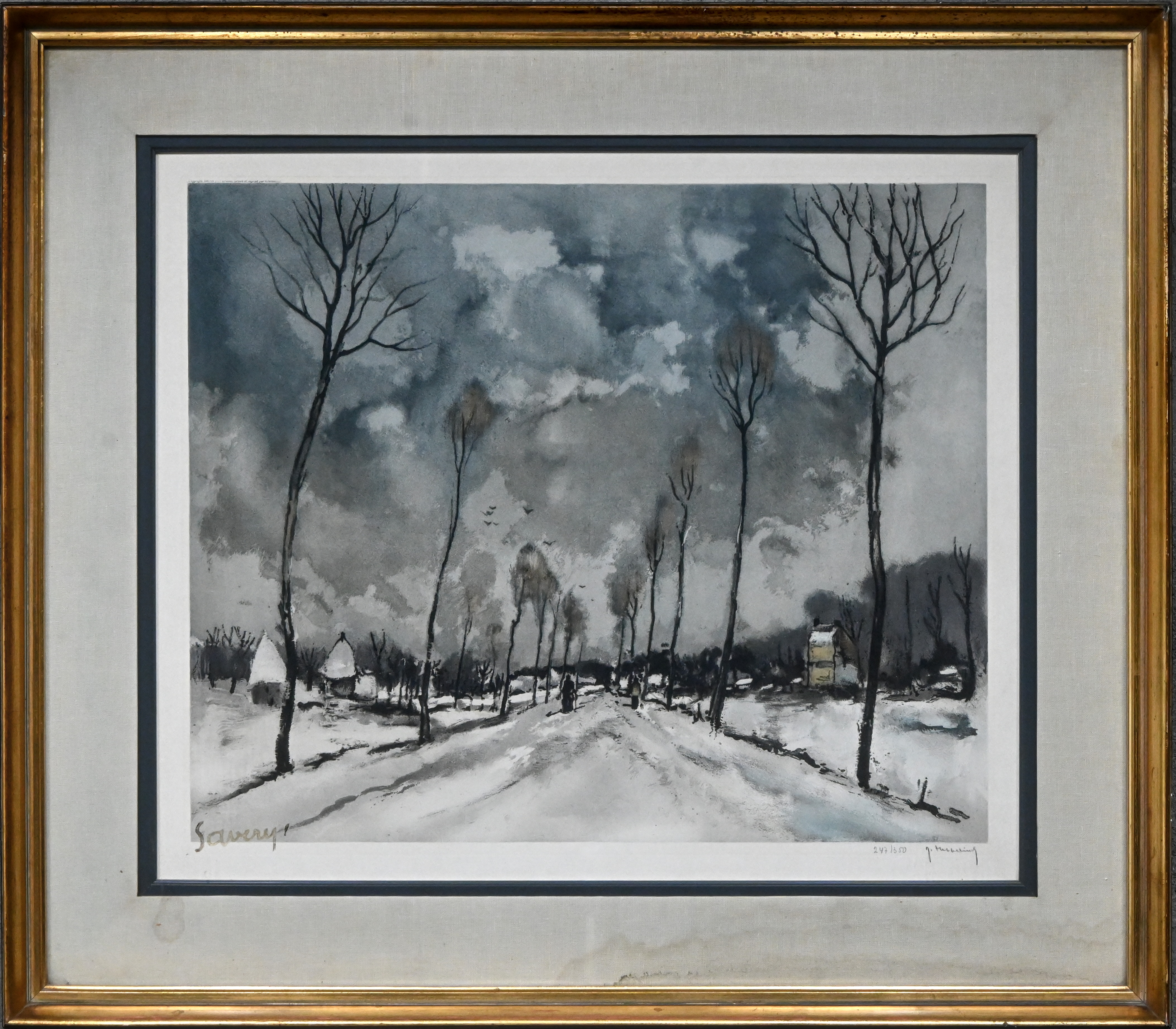 Winterlandschap. Kleurentithografie naar een werk van Savereys door Roger Hebbelinck Winterlandschap. Kleurentithografie naar een werk van Savereys door Roger Hebbelinck.